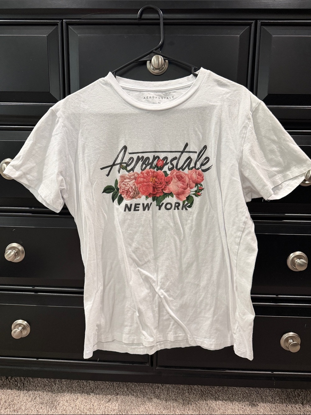 Aeropostale White Tee with Pink Floral Logo - Men